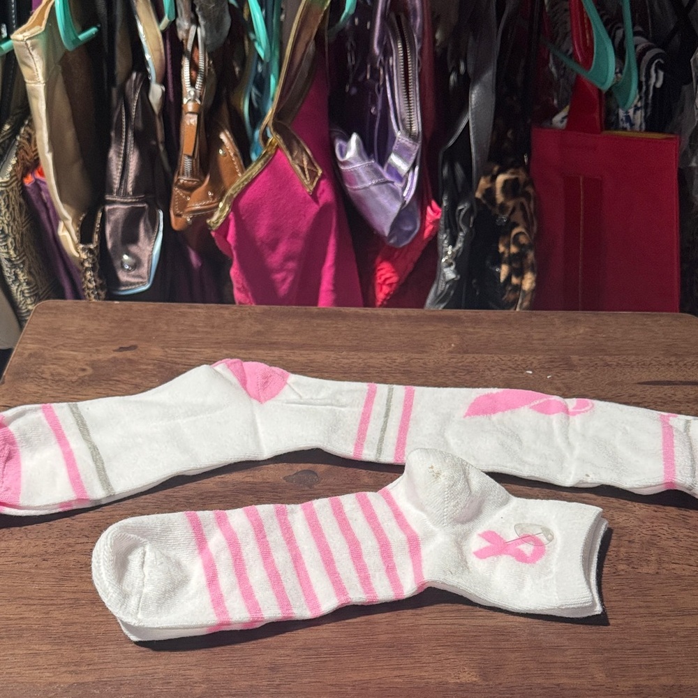 Avon Breast Cancer White and Pink Socks
